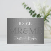 Herr & Herr Gay Wedding RSVP in Silver Karte (Stehend Vorderseite)