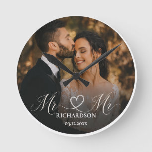 Herr & Herr Herz Hochzeitsfoto-Uhr Runde Wanduhr