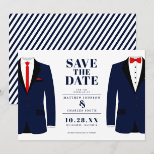 Herr & Herr Moderne Hochzeit Navy Tux - Termin vor Save The Date