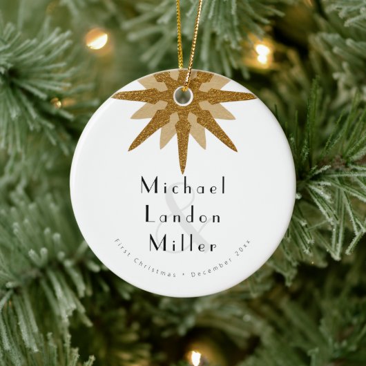 Herr + Herr Newlywed 1. Christmas Art Deco Snowfla Keramik Ornament (Baum)