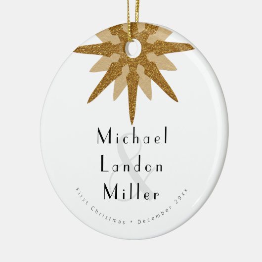 Herr + Herr Newlywed 1. Christmas Art Deco Snowfla Keramik Ornament (Links)