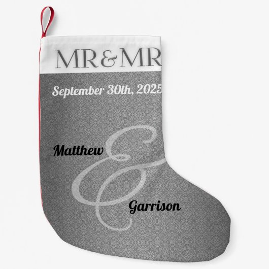 Herr & Herr Silver Damask Gay Wedding with Names Kleiner Weihnachtsstrumpf (Vorderseite)
