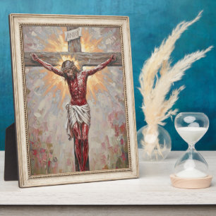 Herr Jesus Christus am Kreuz Kreidezeichnung Fotoplatte