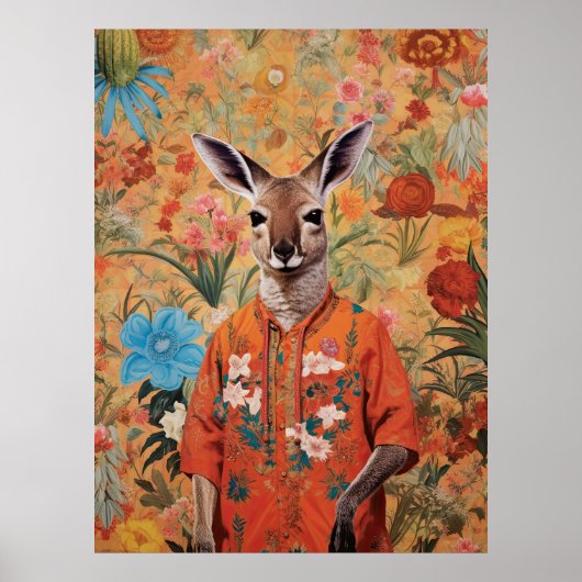 Herr Kangaroo in seinem Garten Poster (Vorne)