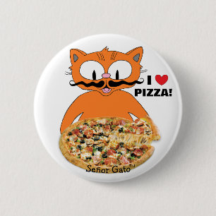 Herr Katze Cartoon Schnurrbart Katze Ich liebe Piz Button