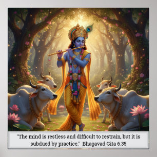 Herr Krishna Vrindavan Wald Flöte Spielend Göttlic Poster