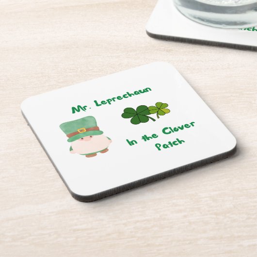 Herr Leprechaun im Kleber-Patch Getränkeuntersetzer (Linke Seite)