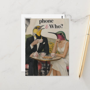 Herr Meadowlark und Frau Kolibri beim Teetrinken Postkarte