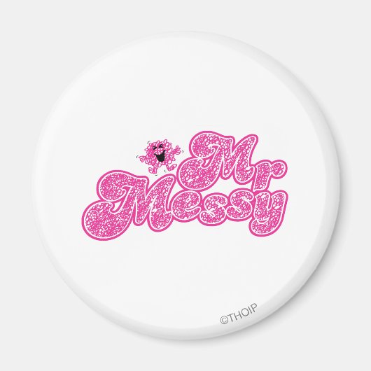 Herr Messy | Funkelnder rosa Name Magnet (Vorne)