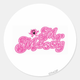 Herr Messy Funkelnder rosa Name Runder Aufkleber