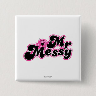 Herr Messy Große schwarze und rosa Buchstaben Button