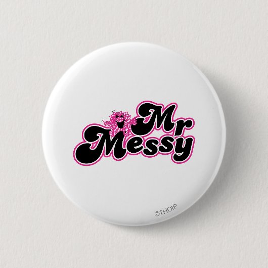 Herr Messy | Große schwarze und rosa Buchstaben Button (Vorderseite)