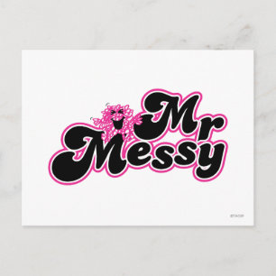 Herr Messy Große schwarze und rosa Buchstaben Postkarte
