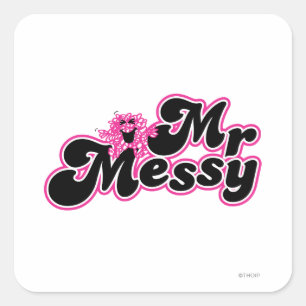 Herr Messy   Große schwarze und rosa Buchstaben Quadratischer Aufkleber