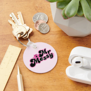 Herr Messy   Große schwarze und rosa Buchstaben Schlüsselanhänger