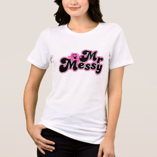 Herr Messy Große schwarze und rosa Buchstaben Tri-Blend Shirt