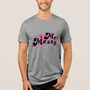 Herr Messy Große schwarze und rosa Buchstaben Tri-Blend Shirt