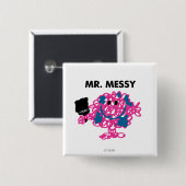 Herr Messy hält einen Pinsel Button (Vorne & Hinten)