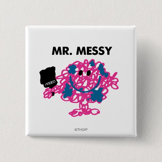 Herr Messy hält einen Pinsel Button (Vorderseite)