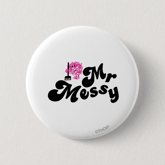 Herr Messy | Reinigung mit Besen Button (Vorderseite)