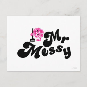 Herr Messy Reinigung mit Besen Postkarte