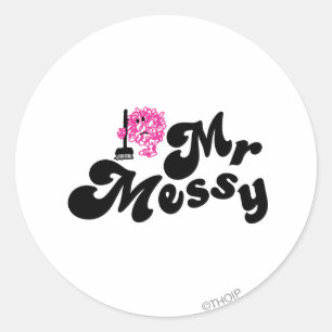 Herr Messy Reinigung mit Besen Runder Aufkleber