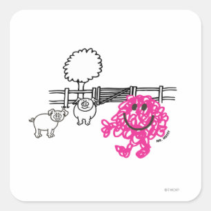 Herr Messy & zwei Schweine Quadratischer Aufkleber