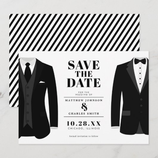 Herr & Mr. Modern Black Wedding Tux - Save the Dat Date (Vorne/Hinten)