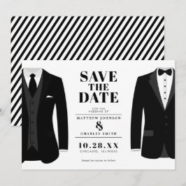 Herr & Mr. Modern Black Wedding Tux - Save the Dat Date
