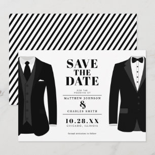 Herr & Mr. Modern Black Wedding Tux - Save the Dat Date
