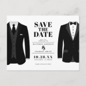 Herr & Mr. Modern Black Wedding Tux - Save the Dat Postkarte (Vorderseite)