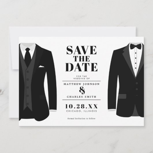 Herr & Mr. Modern Black Wedding Tux - Save the Dat Save The Date (Vorderseite)