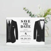 Herr & Mr. Modern Black Wedding Tux - Save the Dat Save The Date (Stehend Vorderseite)