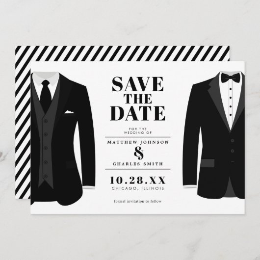 Herr & Mr. Modern Black Wedding Tux - Save the Dat Save The Date (Vorne/Hinten)