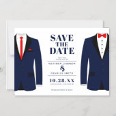 Herr & Mr. Modern Wedding Navy Tux - Magneteinladung (Vorderseite)