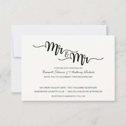 Herr & Mr. Script| Moderne Hochzeitseinladungen Einladung (Vorderseite)
