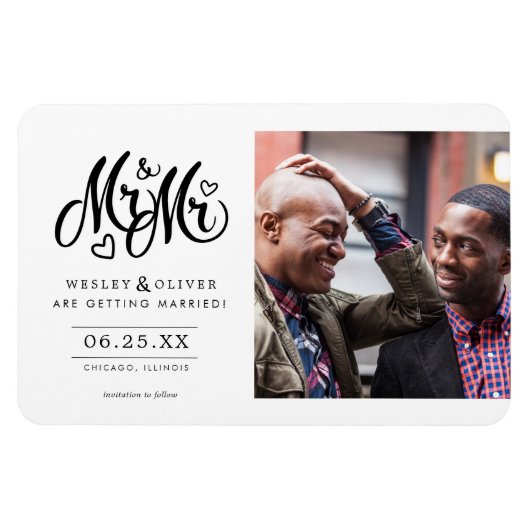 Herr & Mr. Script - Save the Date mit Foto Magnet (Horizontal)