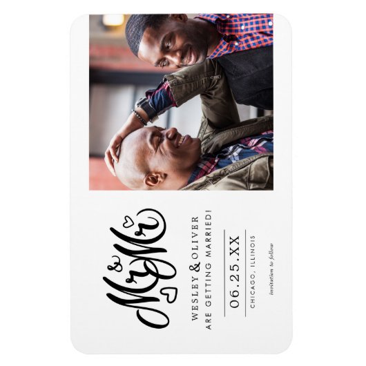 Herr & Mr. Script - Save the Date mit Foto Magnet (Vertikal)