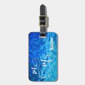 Herr & Mrs. auf blauem Glas Gepäckanhänger (Vorderseite vertikal)