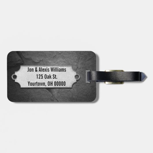 Herr & Mrs. auf dunkelgrauem Stein Gepäckanhänger (Rückseite horizontal)