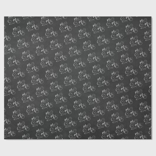 Herr & Mrs. auf schwarzer Tafel Geschenkpapier (Flach)