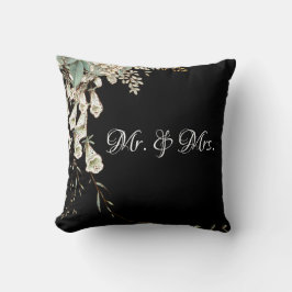 Herr & Mrs. Black Floral Script Elegant Wedding Kissen