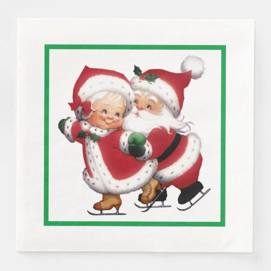 Herr & Mrs Claus Ice Skaten Serviette (Vorderseite)