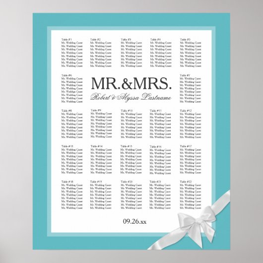 Herr & Mrs. Color Select with Bow Seating Chart Poster (Vorne)