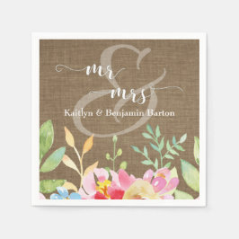 Herr & Mrs. Colorful Watercolor Blume über Burlap Serviette