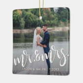 Herr & Mrs. Distressed Overlay Foto Wedding Keramikornament (Links)