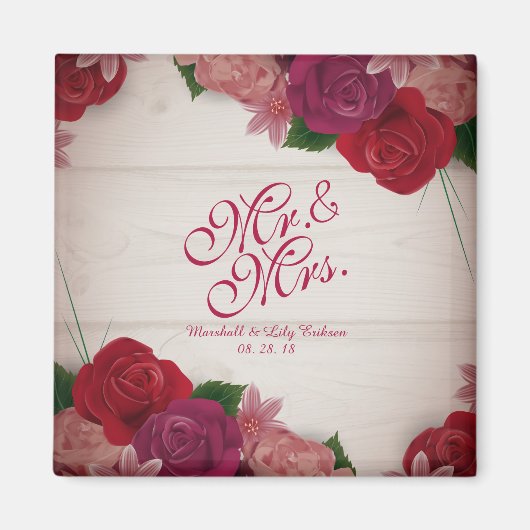 Herr & Mrs. Elegant Floral Wedding Magnet (Vorne)
