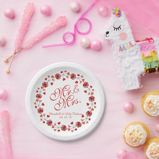Herr & Mrs. Elegant Floral Wedding Paper Plate Pappteller (Party)