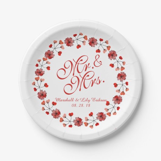 Herr & Mrs. Elegant Floral Wedding Paper Plate Pappteller (Vorderseite)