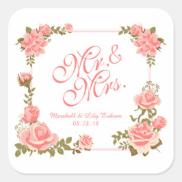 Herr & Mrs. Elegant Floral Wedding Sticker Siegel